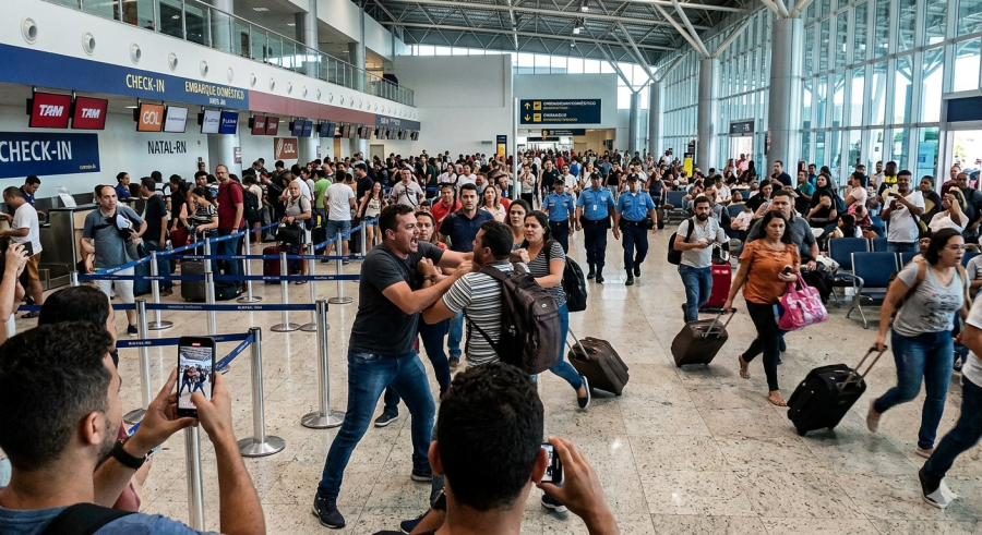 Briga entre passageiros causa tumulto no aeroporto de Natal.