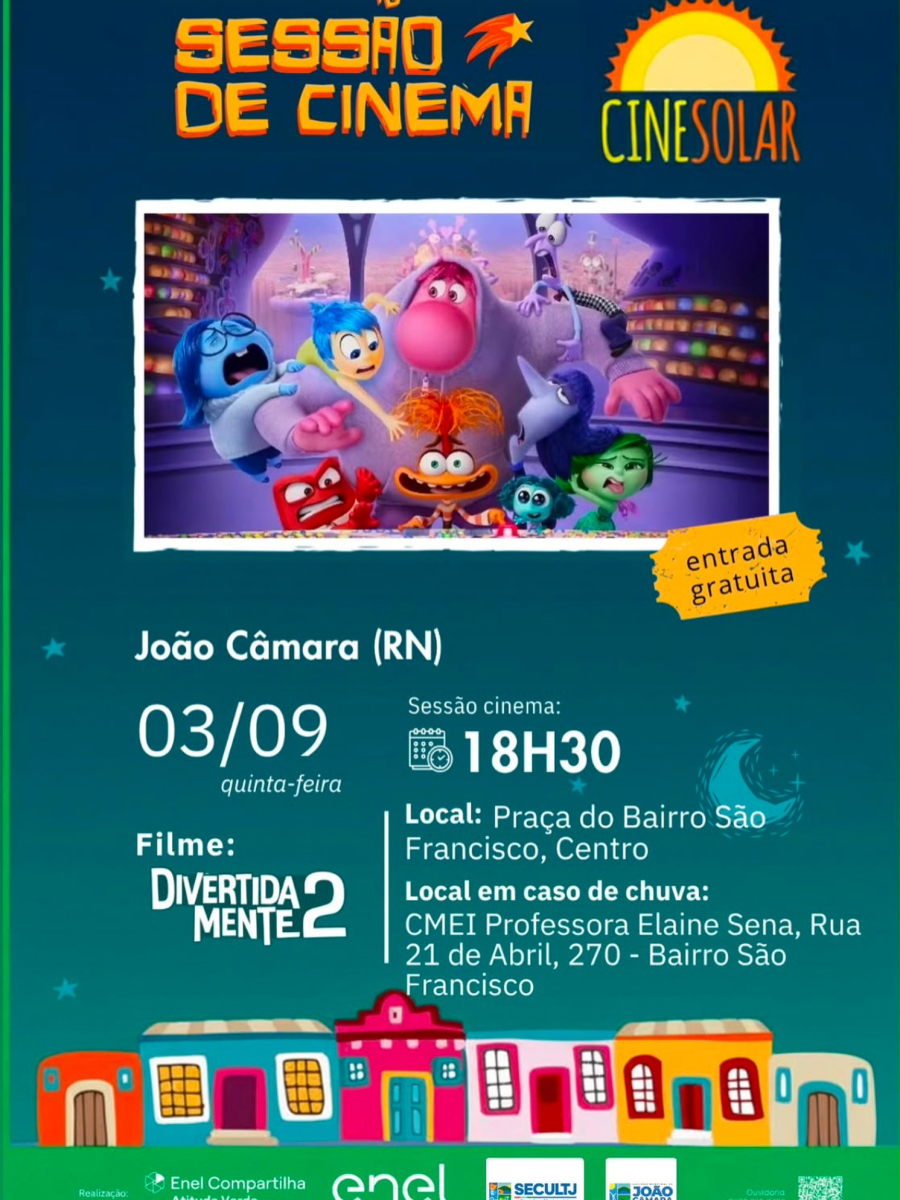 CineSolar promove sessão gratuita de Divertida Mente 2 em João Câmara