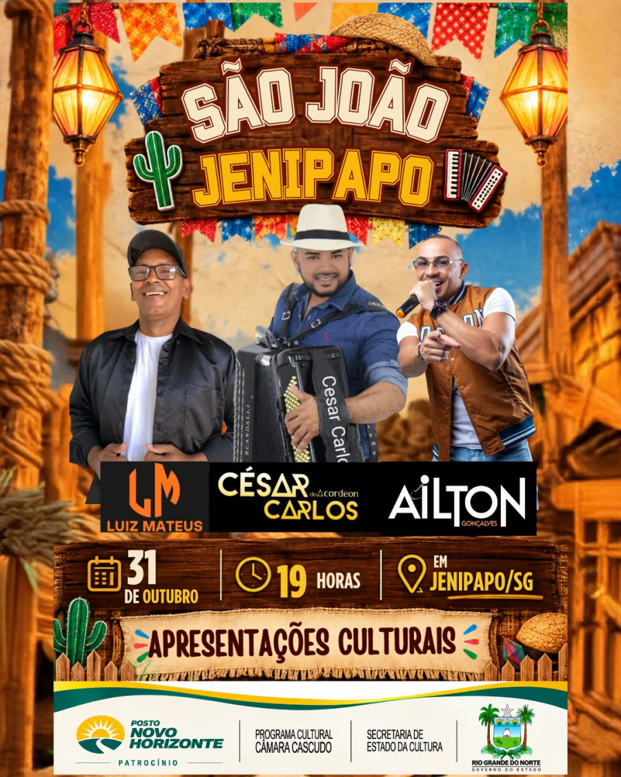 Jenipapo realiza primeiro São João com programação gratuita e grandes atrações culturais neste sábado